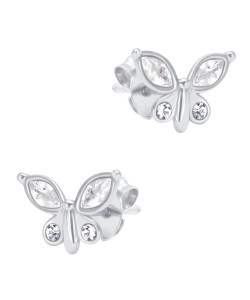 Butterfly with Crystal Silver Stud Earring STS-6731